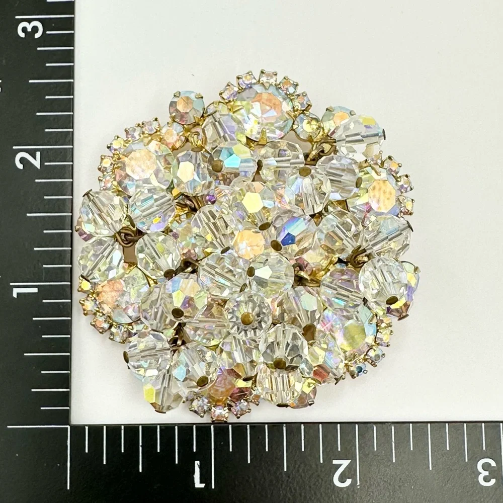 Juliana D&E Vintage AB Rhinestone & Beaded Cluster Brooch Pin LARGE